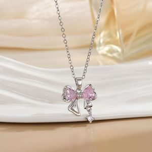 Collana pendente moda donna acciaio inossidabile placcatura argento impermeabile rosa zircone ali amore alla moda cuore luna - Product Image 5