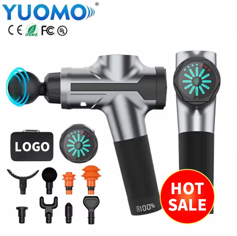 Yuomo Custom Logo Gym Sports Led Display Body Deep Tissue Gun Massager / 2023 New Design Low Sound Vibration Muscle Massage Gun