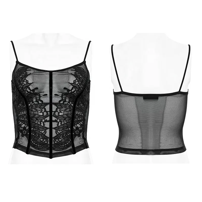 PUNK RAVE WT-783BXF Gothic Sexy Perspective Camisole Women Lace Mesh Embroidery Sleeveless Tank Tops Hot Girl Women's Vest