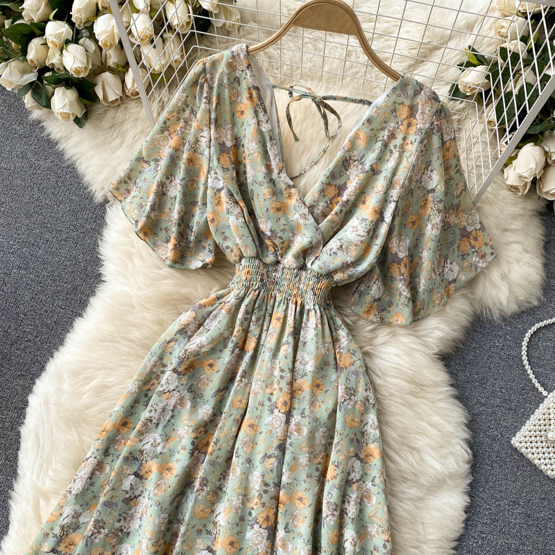 Cheap Casual Dresses Floral Printing Flare Sleeve Chiffon Dresses Fashion  Women Summer Dress| Alibaba.com