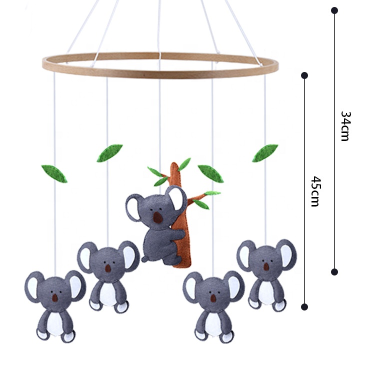 Заводская цена, мобиль для детской кроватки с изображением лесных животных, милые куклы, коала, медведь, войлочный детский мобильный, подвесные листья, детский войлочный мобильный