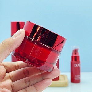 30g 50g Glass Cream Jar Wholesale Red Cosmetic Glass Cream Jar with Plastic Cap for Skin <b>Care</b> <b>Packaging</b> for Beauty Products - Product Image 3