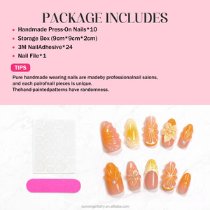 Uñas Postizas de Verano a la Moda, <span class=keywords><strong>Manicura</strong></span> 3D con Simulación de Flor <span class=keywords><strong>Naranja</strong></span>, Uñas Postizas Cortas Ovaladas Hechas a Mano - Product Image 4