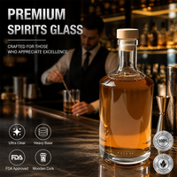 Bouteille en verre ronde de luxe Solent pour spiritueux, vente en gros, 500 ml, 375 ml, base lourde, pour whisky et vodka, avec bouchon en liège personnalisé