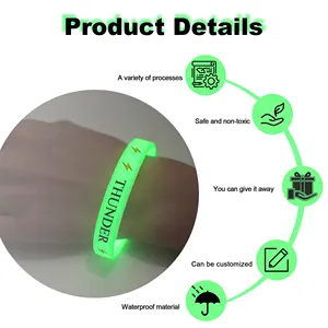 Фабричные рекламные браслеты с тиснением на заказ, светящиеся браслеты с логотипом, Спортивные Светящиеся в темноте резиновые браслеты для мероприятий