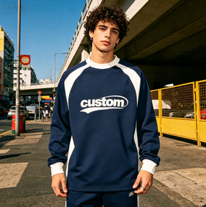 Conjunto de Sudadera Personalizada para Hombre con Cuello Redondo, Diseño de Bloques de Color, Estampado Frontal, Ropa Urbana de Otoño, 100% Algodón Tejido - Product Image 1