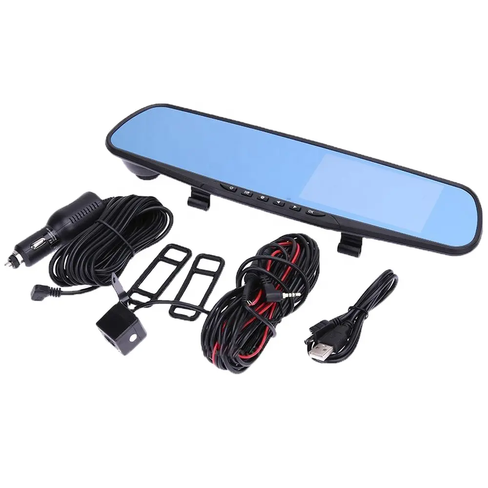 Hidden car cameras 4.3" rear view mirror Cheapest dual lens front and rear video waterproof 170 degree night vision HD 1080P