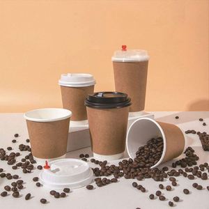 Gobelet en papier kraft à double paroi biodégradable avec logo personnalisé, gobelet à café chaud avec couvercle pour boissons froides, desserts à emporter - Product Image 3