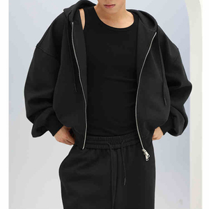 Sweat à capuche pour homme avec double fermeture éclair, logo personnalisé, coupe oversize, fermeture éclair intégrale, sweat à capuche court avec poches - Product Image 4