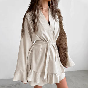 Disponibile Set Pigiama <span class=keywords><strong>da</strong></span> Donna in <span class=keywords><strong>Cotone</strong></span> e Lino con Volant Comodo e Ampio a Maniche Lunghe Nuovo Lussuoso Abbigliamento <span class=keywords><strong>da</strong></span> Casa - Product Image 3