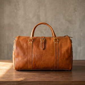 Sac de voyage unisexe de luxe classique en cuir véritable de haute qualité, élégant, avec poignée souple et fermeture éclair intégrée - Product Image 3