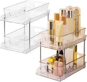 Transparent Double Tier Eco-Friendly Stainless Steel White Grey Kitchen Bathroom Racks Cabinets Pull-out Sink Organizers <b>Storage</b> - Product Image 4