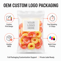 Perzikringen Gummy Candy Groothandel, Suikercoating Tweekleurige Zachte Jelly Snoepjes, HALAL OEM Snoep voor Detailhandel &amp;   Automaten