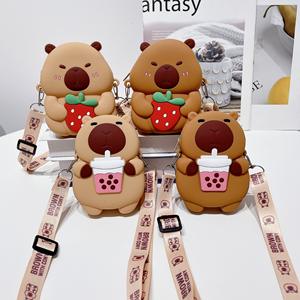 Bolsa Cruzada de Silicona con Diseño de Capibara de Dibujos Animados, Color Marrón, Monedero, Accesorio de Moda Impermeable para Niños - Product Image 1