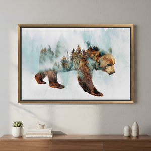 Bear Walking in Snow Printed Canvas: Abstract Forest Art,<b>GOLD</b> <b>FRAMED</b> CANVAS - Product Image 3