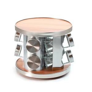Estante de almacenamiento de cocina de madera de acero inoxidable giratorio de 360 grados organizador de condimentos con herramientas de especias de hierbas y contenedores de tarros de especias - Product Image 3