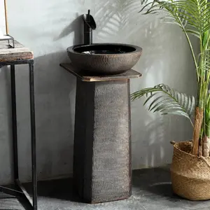 Lavabo de granito redondo cuadrado negro para baño, lavabo Con pedestal de piedra natural de pie