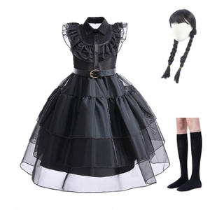 Vestido de Princesa Negro para Niñas <span class=keywords><strong>Adams</strong></span>, Disfraz Familiar de Miércoles, Cosplay, Fiesta de Lujo con Accesorios, 3-10 Años - Product Image 2