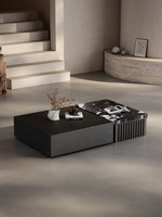 Mesa de centro italiana minimalista de lujo con piedra natural, espacio de almacenamiento, no requiere montaje, muebles rectangulares de alta gama para el hogar