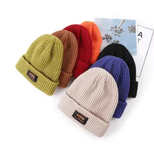 Sombrero de punto de invierno con logotipo tejido personalizado, gorros de lana Merino