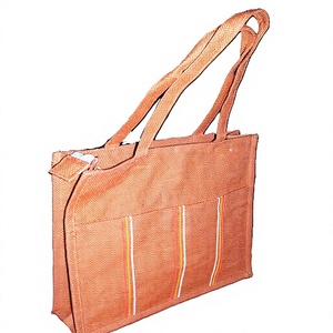 Eco-friendly Geometric Pattern Jute Shopping Tote <b>Bag</b> with Long Handle Reusable & Sustainable for Travel Use - Product Image 1