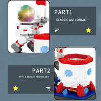 Ensemble de mini-blocs de construction à assembler avec lumière LED, série Astronaute Spatial, porte-crayons fusée et figurine astronaute, ensembles de briques