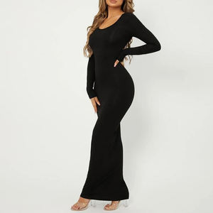 F230159 özel Logo kadın giyim Casual güz katı renkli kurşun kalem Maxi elbise uzun kollu Bodycon zarif bayanlar parti elbise - Product Image 5