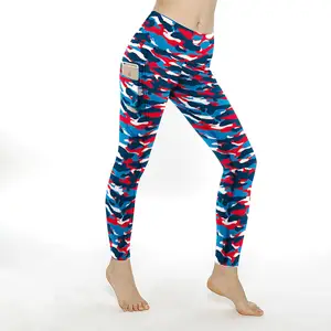 Custom Design Hoge Taille Boterachtige Zachte 92% Polyester 8% Spandex Camouflage Fitness Bedrukte Yoga Legging Met Zakken Voor Vrouwen