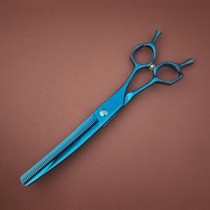 กรรไกรตัดขนสัตว์เลี้ยง S7 ขนาด 7 นิ้ว ใบมีดโค้งสีน้ำเงิน เหล็ก 440C อุปกรณ์ตัดขนมืออาชีพสำหรับสุนัขและแมว - Product Image 2