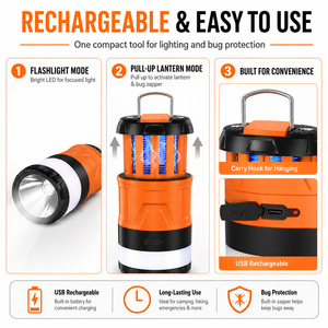 Linterna <span class=keywords><strong>de</strong></span> Camping Recargable 6 en 1, Antimosquitos, Linterna con Base Magnética y Gancho para Colgar, para Emergencias al Aire Libre y Viajes - Product Image 5