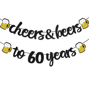 Decorazioni per il 60° Compleanno, Striscione 'Cheers & Beers to 60 Years' per Uomini e Donne, Sfondo per Festa di Compleanno Anni '60, Anniversario di Matrimonio SD684 - Product Image 1