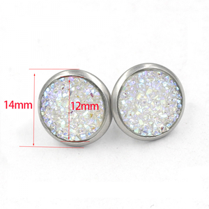 Gioielli di moda per donne ragazze Gypsophila cristallo a grappolo in resina con Glitter rotondo orecchini a bottone - Product Image 3