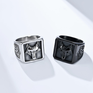 Viking <b>Ring</b> For Men <b>Titanium</b> Steel Wolf Head Nordic Celtic Pattern Jewelry Gift - Product Image 1