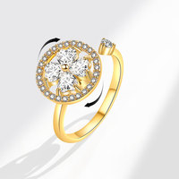 Bague rotative tendance en cuivre, motif moulin à vent à quatre feuilles, avec roue universelle dorée et zircon blanc, design ouvert, bague anti-stress