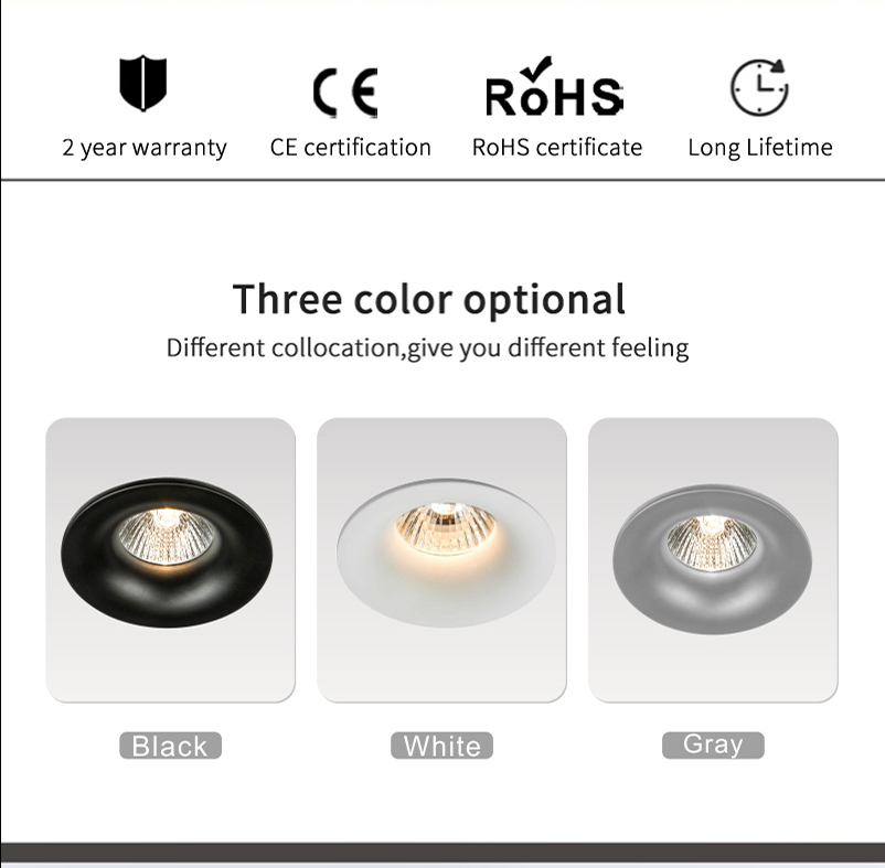 White / Black Fire Rated Trimless Downlights , 75mm Cut Out Downlights