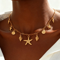 Collar de Gargantilla de la Serie Holiday Ocean para Mujer, con Dijes de Estrella de Mar, Cangrejo, Delfín y Concha, Chapado en Oro, para Verano