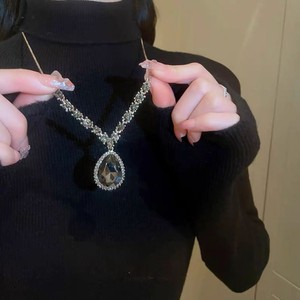Crystal Necklace Water Drop Pendant Bezel Setting Black Crystal Everyday Wear 10cm Or Less Chain - Product Image 3