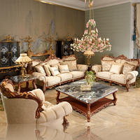 Raffiniertes Luxus-Sofa im Europäischen Stil Königliche Wohnzimmermöbel Premium-Stoff Massivholz Geschnitztes Sofa-Set Amerikanischer Stil