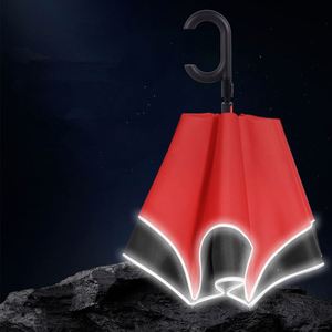 Parapluie inversé à double pliage avec bande réfléchissante et poignée en C, impression personnalisée - Product Image 2