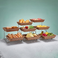 Présentoir à Desserts Commercial Multi-niveaux en Acier Inoxydable avec Paniers en Rotin – Portable pour Restaurants et Hôtels