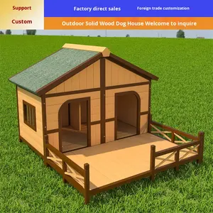 Hondenhok van massief hout, regenbestendig, voor grote honden, houten kennel zonder montage nodig - Product Image 2