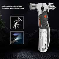 Marteau à griffes multifonctionnel 12-en-1, outil de survie, tête en acier inoxydable, lampe torche LED, brise-vitre, camping, travail du bois