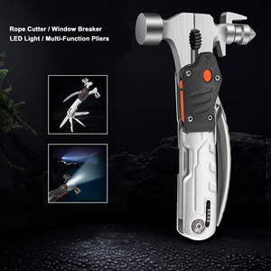 Marteau à griffes multifonctionnel 12-en-1, outil de survie, tête en acier inoxydable, lampe torche LED, brise-vitre, camping, travail du bois - Product Image 2