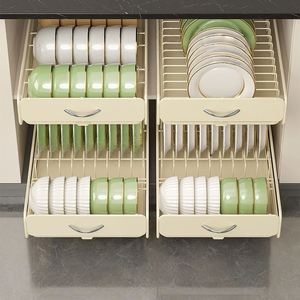 Étagère à vaisselle coulissante pliable et détachable en métal pour armoire de cuisine, avec rails de glisse sans perçage pour le rangement des assiettes et des ustensiles de cuisine - Product Image 2