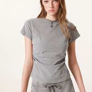 Camiseta ajustada en blanco de algodón 100% de peso pesado de alta calidad, camiseta negra personalizada con lavado ácido para mujer - Product Image 3