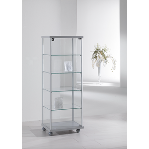 Vitrine moderne avec cadre en aluminium, 55 cm de large, étagères en verre gris clair, porte verrouillable, hauteurs réglables, 145 cm de haut - Product Image 1