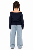 Pull-over pour enfants personnalisé OEM & ODM, tricot côtelé, manches longues, épaules dénudées, confortable, tendance, automne-hiver, en acrylique, hauts en tricot pour enfants