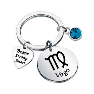 Porte-clés en cristal pierre de naissance 12 porte-clés en métal zodiaque horoscope astrologie Constellation disque ami famille cadeau porte-clés zodiaque - Product Image 2