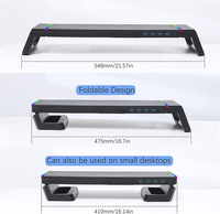 Support de moniteur PC gaming RGB rétroéclairé pliable avec tiroir coulissant et support de téléphone pour bureau d'ordinateur