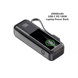 Sạc dự phòng laptop mới 20000mah PD 100W siêu tốc, pin ngoài 20000mAh với đèn <span class=keywords><strong>LED</strong></span> và cáp USB tích hợp - Product Image 1
